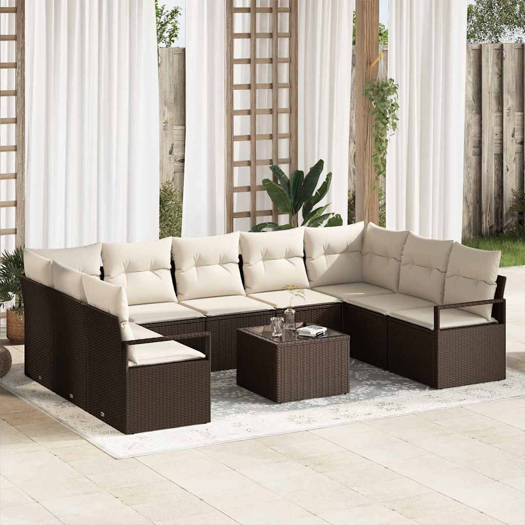 Garten-Sofa-Set mit Kissen mit Speicher 10 pcs Braun und Creme